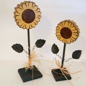 Decorative Wood Tin & Raffia Fall Autumn Sunflower Home Decor 2 Sunflowers